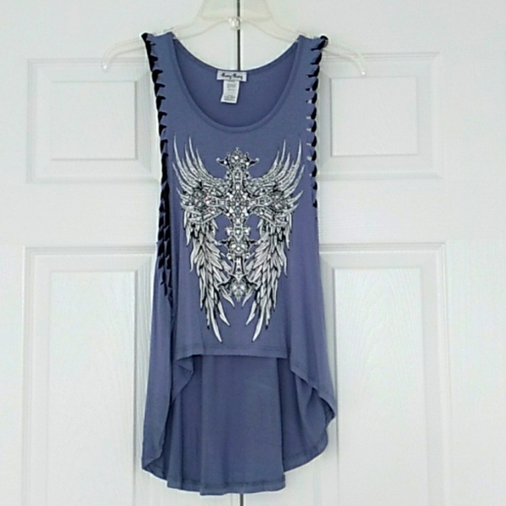 Bling Blue Purple Ripped Rhinestone Tank Top
